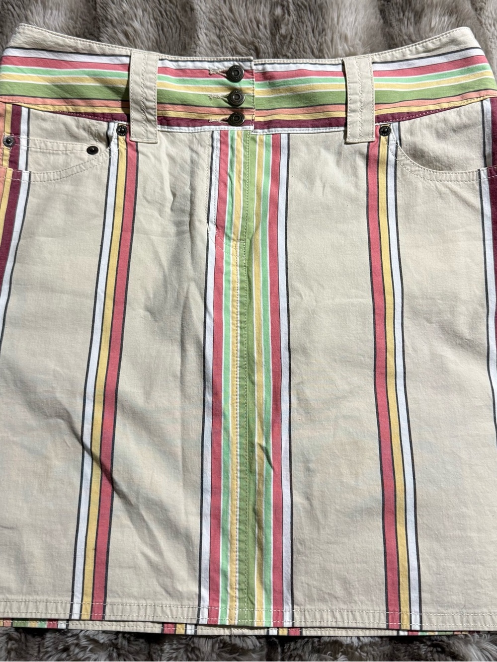 LOFT Striped Skirt in Cream with Pink, Green & Yellow Accents